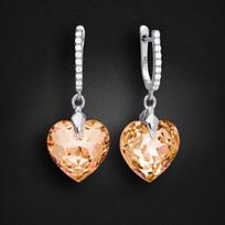 Sidabriniai auskarai moterims DiamondSky „Romantic Heart III R (Colorado Topaz)“ su Swarovski kristalais