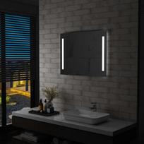Sieninis vonios kambario veidrodis su LED, 80x60cm,, Sidabro spalvos
