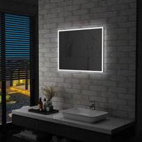 Sieninis vonios kambario veidrodis su LED, 80x60cm,, Sidabro spalvos