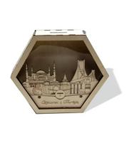 Medinė taupyklė "Kelionei į...", 24x21x6cm