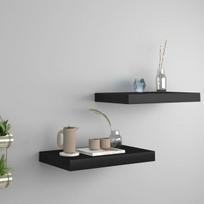 vidaXL Pakabinamos sieninės lentynos, 2vnt., juodos, 40x23x3,8cm, MDF