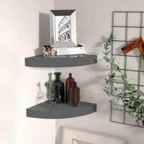 vidaXL Pakabinamos kampinės lentynos, 2vnt., pilkos, 25x25x3,8cm, MDF