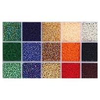 Stiklinių apvalių karoliukų (biserio) 12/0 RainBow® 15 tamsių spalvų po 10 g rinkinys