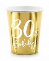 Vienkartiniai puodeliai auksiniai30th birthday 220 ml, 6 vnt
