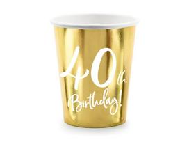 Vienkartiniai puodeliai auksiniai40th birthday 220 ml, 6 vnt