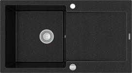 Granitinė virtuvinė plautuvė Mexen Leo su sifonu, Metallic black/silver