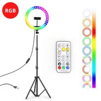 RGB LED ring | RGB LED žiedas, 10 colių žiedinė lempa su stovu, telefono laikiklis ir belaidis nuotolinio valdymo pultas