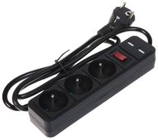 DAUGIALIZDIS LAIDO ILGIKLIS PR-1.5M-3G-SW/USB/B (3 LIZDAI + 2 USB) 1.3 m