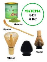 MATCHA RINKINYS - Matcha 80g + Whisks (Bambukinė šluotelė) + Spoon (šaukštelis) + Stand (šluotos laikiklis).