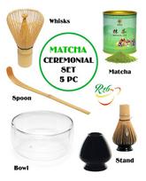 MATCHA RINKINYS - Matcha 80g + Whisks (Bambukinė šluotelė) + Spoon (šaukštelis) + Stand (šluotos laikiklis) + bowl (dvigubas stiklinis dubuo).