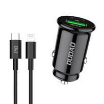 Automobilinis įkroviklis Dudao 'R3Pro' juodas 20W (1xPD / 1xQC3.0) + 'Type-C / Lightning' laidas