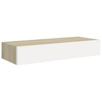 Sieninė lentyna su stalčiumi, ąžuolo/balta, 60x23,5x10cm, MDF Pilka, Pilka