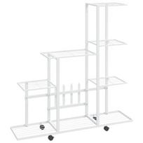 vidaXL Stovas augalams su ratukais, baltas, 94,5x25x92,5cm, metalas, Balta