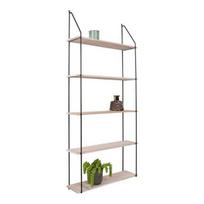 Medinė 5 aukštų lentyna su juodu rėmu 65 x 17 x 145 cm