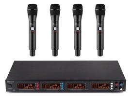 PD504H 4x 50-kanalų UHF bevielių mikrofonų komplektas su 4 rankiniais mikrofonais