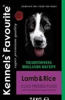 Lamb Rice 7,5kg-Kennels Favourite (šalto spaudimo). Aukščiausios (super premium) kokybės šalto spaudimo visavertis pašaras visų veislių suaugusiems šunims Idealus ėdalas alergiškiems ir turintiems virškinimo sutrikimų šunims