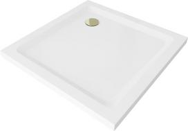 Kvadratinis dušo padėklas Mexen Flat Slim su sifonu, White+Gold, 70x70, 80x80, 90x90, 100x100 cm