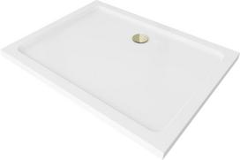 Stačiakampis dušo padėklas Mexen Flat Slim su sifonu, White+Gold, 140x70,80,90,100 cm