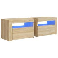 Naktinės spintelės su LED, 2vnt., 60x35x40cm, ąžuolo spalva, Ruda