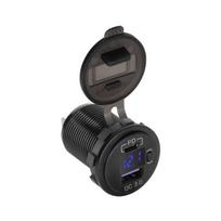 usb+usb c tipo automobilinis įkroviklis su "quick charge", "power delivery" ir 48 w įtampos matuokliu