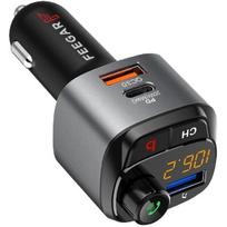 Feegar Q100 PRO FM moduliatorius Bluetooth 5.0 Transmiteris BT QC 3.0 PD MP3 USB-C 12-24V įkroviklis 42W HD mikrofonas B Button (Bass Boost Surround Effect)