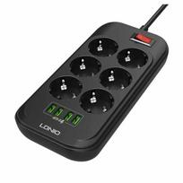 Ilgintuvas su 6 lizdais, 4x USB, LDNIO SE6403, 2m (juoda)