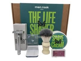 Rinkinys vyrams Men Rock Sicilian Lime: skutimosi kremas, 100ml + skutimosi šepetėlis + laikiklis šepetėliui + skustuvas