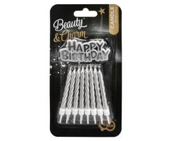 Torto žvakės 16 vnt + "Happy Birthday", spalva: sidabrinė SF-HBSR