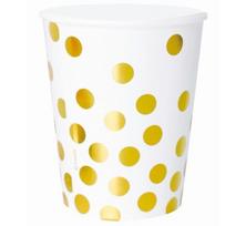 Vienkartiniai popieriniai puodeliai "Gold dots", balti, 270 ml, 6 vnt (PF-KPZGB) 1712