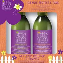 Vaikų plaukų ir kūno priežiūros rinkinys Little Green Cleanse Protect'n Tame švelnus 2 viename prausiklis + purškiamas iššukavimo kondicionierius