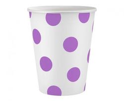 Popieriniai puodeliai su violetiniais taškeliais, 6vnt., 250ml