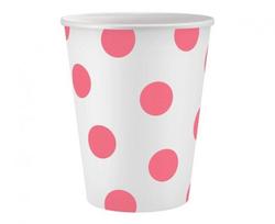 Popieriniai puodeliai su rožiniais taškeliais, 6vnt., 250ml