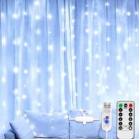 LED kalėdinė užuolaida, ilgis 3x3 m, nuotolinio valdymo pultas, USB, 220 V adapteris / pakabukas lengvam montavimui, E 663W