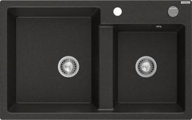 Granitinė virtuvinė plautuvė Mexen Tomas su sifonu, Metallic black/gold