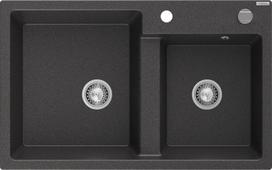 Granitinė virtuvinė plautuvė Mexen Tomas su sifonu, Black granite