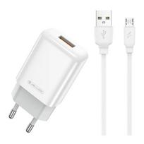 Jellico EU01 USB 12W universalus adaptyvus USB įkroviklis 1x USB 2.4A (5-12V) + Micro USB laidas, baltas