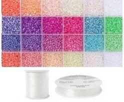 Siūlų ir stiklinių apvalių karoliukų (biserio) 12/0 RainBow® 24 spalvų po 10 g rinkinys, pastelinis