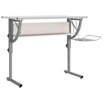 vidaXL Stalas, baltas/pilkas, 110x53x(58–87)cm, mediena/plienas