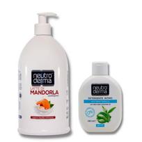Rankų muilas Migdolų Pienas ir Intymios higienos prausiklis Alijošius ir Žalioji arbata Rinkinys 2 vnt 1000ml+ 250ml
