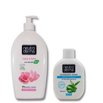 BIO muilas veidui ir rankoms Lotosas ir Rožė ir Intymios higienos prausiklis Alijošius ir žalioji arbata Rinkinys 2 vnt 1000ml+ 400ml