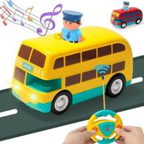Radijo bangomis valdomas autobusas su valdymo pultu