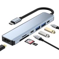 USB-C Šakotuvas Hub 7in1 USB-C/PD/HDMI/Micro SD/ 4K UHD
