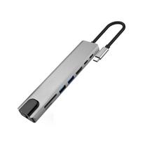 Šakotuvas Hub 8in1 USB C x2 / USB 3.0 x2 / RJ45 / HDMI / SD card reader / TF card reader