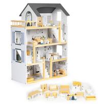 Lėlių namelis su 18 medinių baldų komplektu Eco Toys W06A392