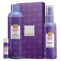 Dovanų rinkinys Avon Super Star mergaitėms: kūno purškiklis, 100 ml + šampūnas ir kondicionierius, 200 ml + lūpų balzamas, 4 g