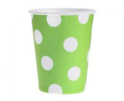 Popieriniai puodeliai žali su baltais taškeliais, 6vnt., 270ml