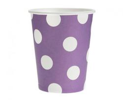 Popieriniai puodeliai violetiniai su baltais taškeliais, 6vnt., 270ml