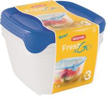 3 maisto talpyklų rinkinys, kvadratinės 3x1,2 l "Fresh&Go", mėlynos spalvos