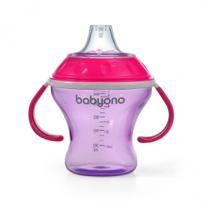 BabyOno neišsiliejantis puodelis minkštu snapeliu NATURAL NURSING rožinis 180 ml
