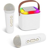 Karaoke aparatas vaikams, nešiojamas mini Bluetooth karaokės garsiakalbis su 2 belaidžiais mikrofonais ir LED lemputėmis namų vakarėliui